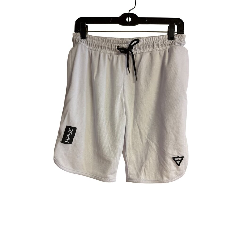 White HYPE Athletic Mesh Drawstring Shorts With Black Logo & Side Tag XL